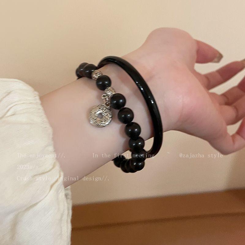 Black Beaded Bracelet Bracelet Set Girls 2025 New Retro Zen Couple Bracelet Hand Jewelry