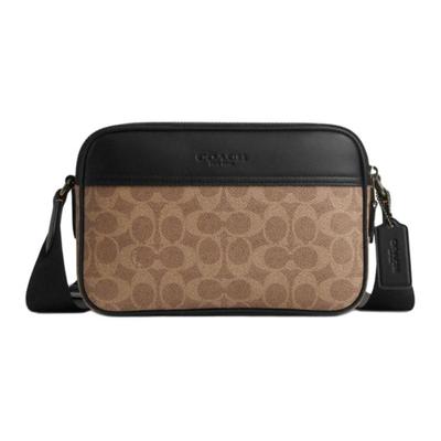 Graham 23 Značkové logo Nastavitelný ramenní popruh Koženka a hovězí kůže Crossbody taška Střední Pánská crossbody taška Hnědá Žlutá Černá CV921-QBNRX