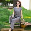 Stylish Summer 2026 New Chinese Wide-Leg Short-Sleeved Lace-Up Two-Piece Set for Women
