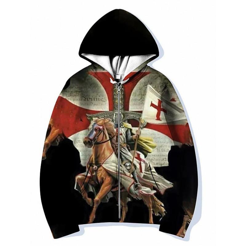 Mens Hooded Zip-Up Sweatshirt 3D Digital Print Loose Fit Streetwear Casual Pullover Fall