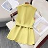 Women's Sleeveless Blazer Vest Button Lapel Collar Work Jacket Fall Casual Long Dressy Coat with Belt