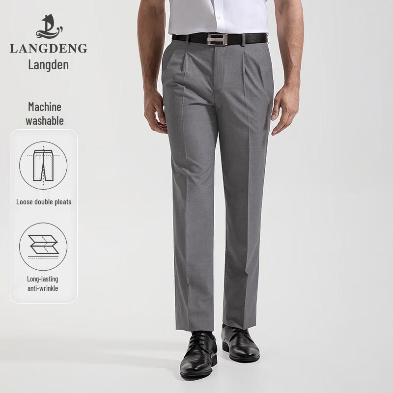 

Langdeng Men s Summer Loose Fit Double-Pleated Dress Pants 38