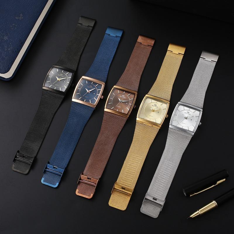 Fashion Ultra-thin Square Watch Male Internet Celebrity Mesh Belt Male Watch Quartz Watch Wristwatch