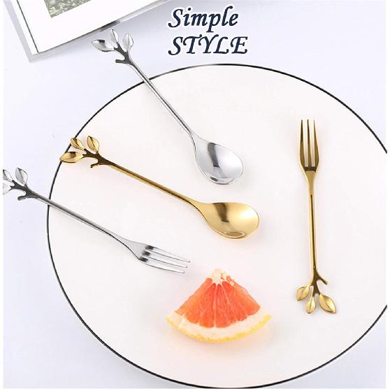 Gold Leaf Coffee Spoon Set of 4, 4.7 Inch Retro Dessert Espresso Spoons Cutlery Kitchen Tableware