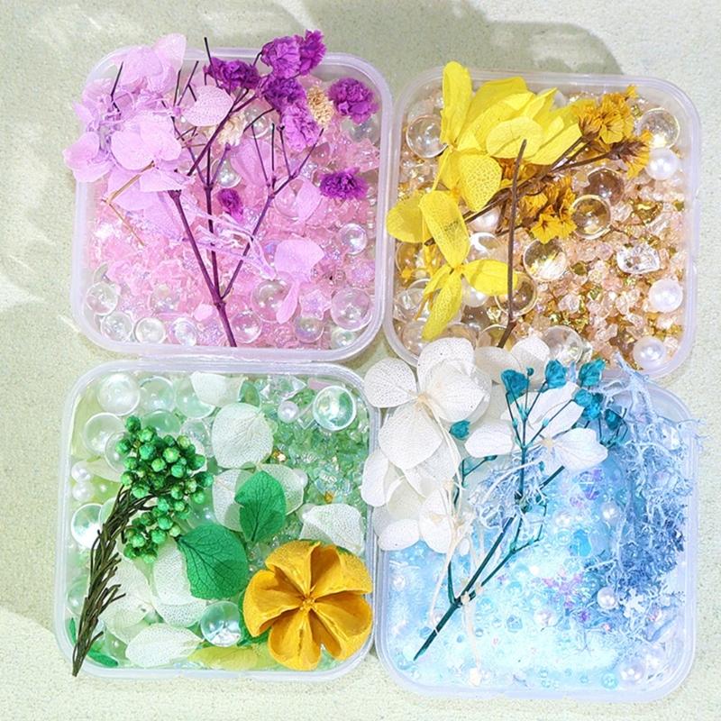 Artistic Dried Floral Arrangement In Resin Featuring Natural Stones And Pearls Lightweight Decorative Accent