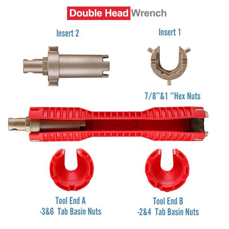 מפתח ברגים להתקין ברז וכיור מפתח ברגים מתכוונן לצינור מים כפול ראש סט מפתח אלן כלים