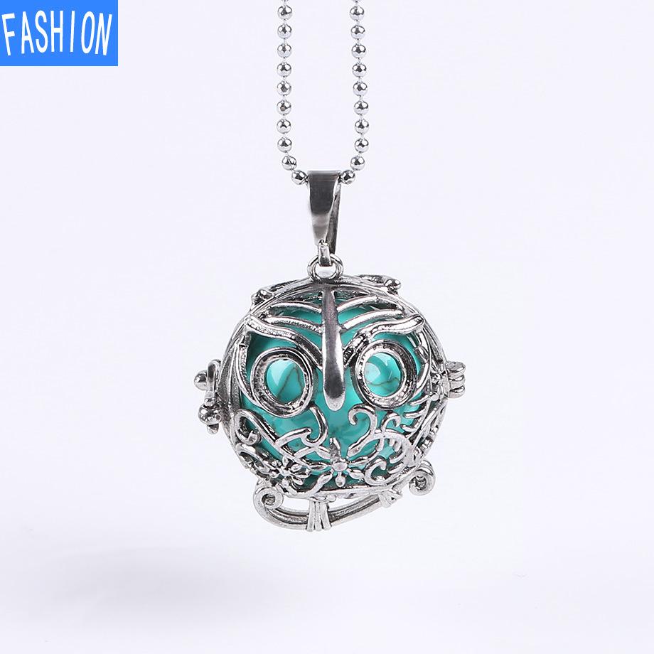 

Оригинальное трехмерное съемное каменное ожерелье с полой подвеской в ​​виде совы turquoise green