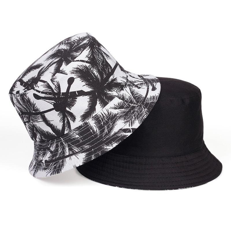 Fisherman Hat, Trendy Printed Coconut Tree Design, Double-Sided Bucket Hats Men And Women Summer Spring New