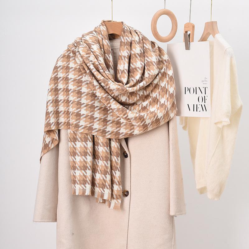 Autumn and Winter New Style Twill Rhombus Plaid Women's Scarf Korean Version All Match Imitation Cashmere Thickened Scarf Shawl