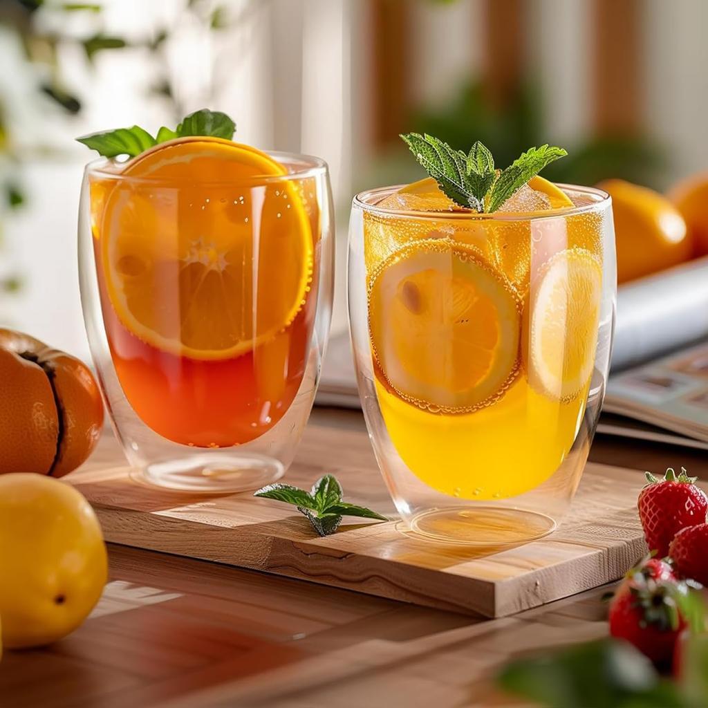 Double-Walled Glasses [350ml, Set of 2] Heat-Resistant Glass Tumblers, Condensation-Free, Double-Walled, Insulated, Transparent, Microwave, Dishwasher