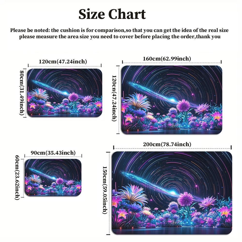 Galaxy Lila Floral Sternenklare Nacht Teppich, Moderner Abstrakter Weltraumteppich für Sofa Couchtisch, Waschbare Heimdeko Matte