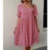 Women's Floral Print Short Sleeve Dress with Ruffled Hem, Round Neck, A-Line Silhouette, Casual Summer Dress