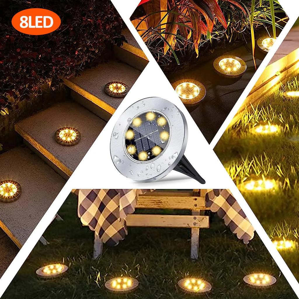 Solar Ground Lights Outdoor Decoration, 8/20LED Solar Garden Lights Waterproof, Solar Disk Lights for Yard, Pathway, Lawn, Patio