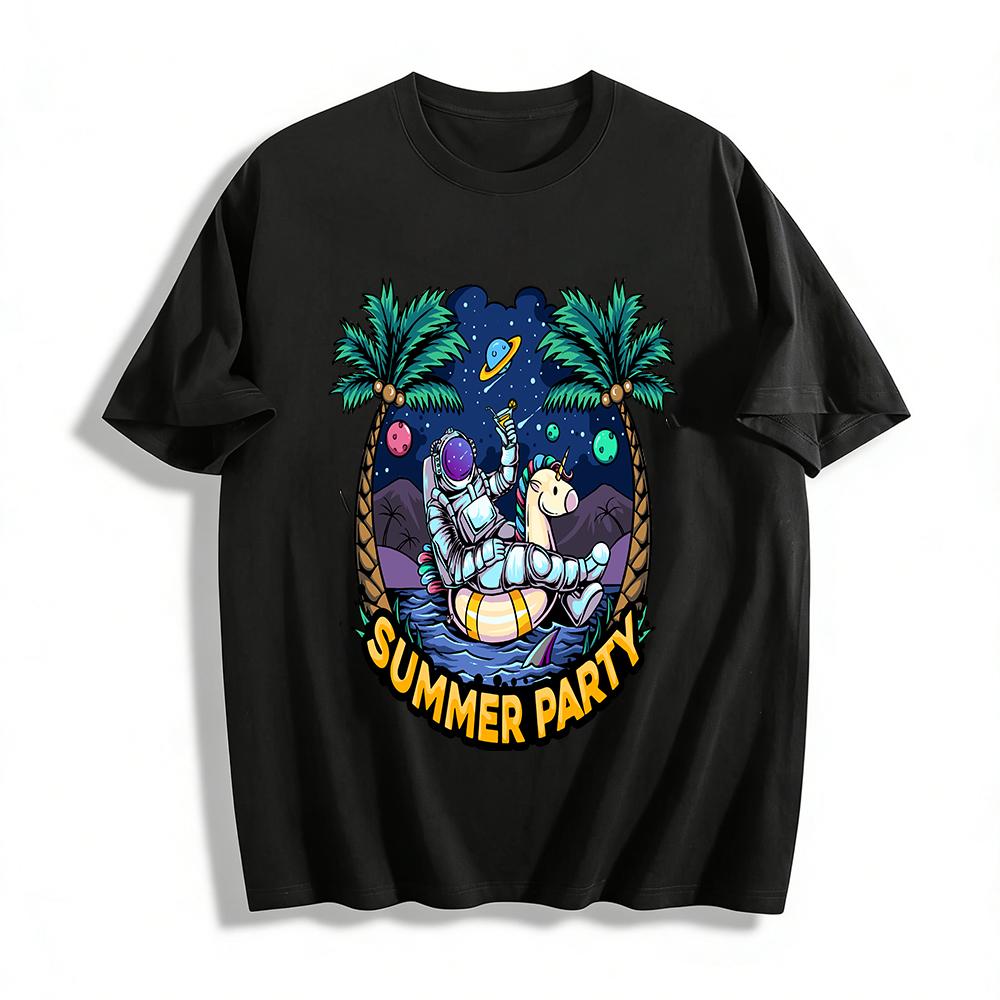 

Astronaut Unicorn Coconut Tree Print Summer Party Casual Tee Pure cotton T-shirt XXS