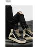 2024 Autumn/Winter Men's Trendy Genuine Leather High-Top Black & White Thick-Soled Boots