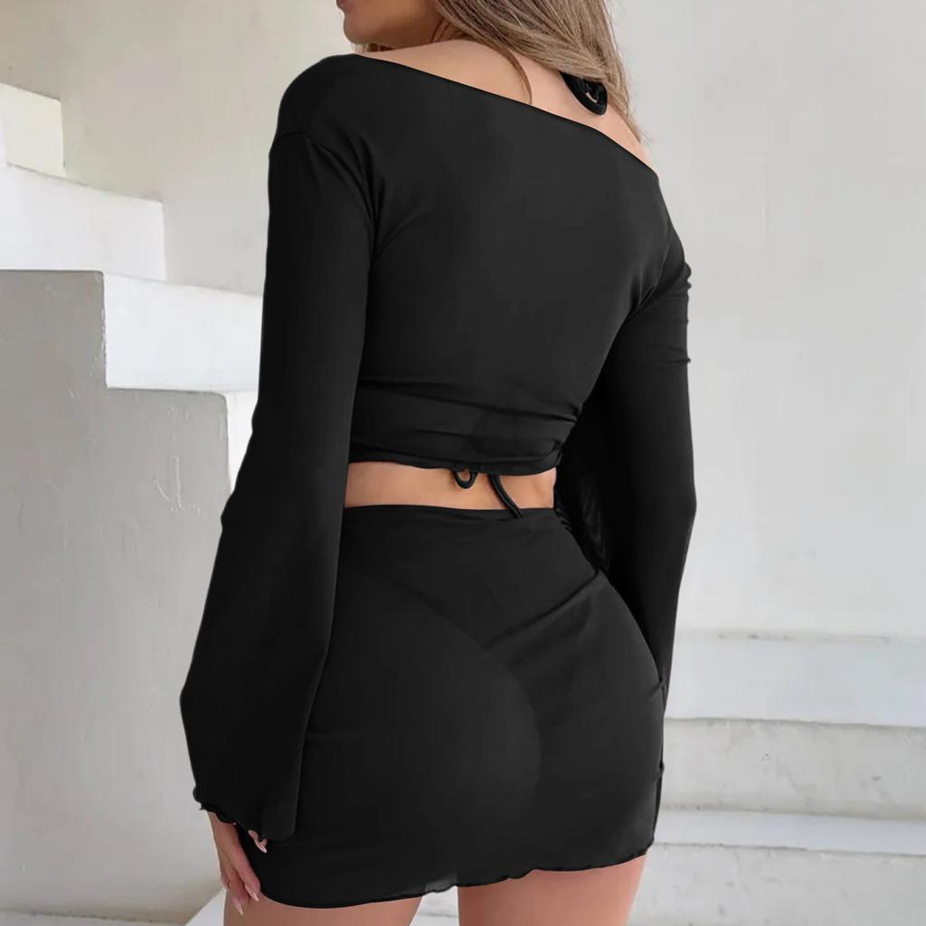 Women's  Color Netting Bikini Four-Piece Swimsuit Set