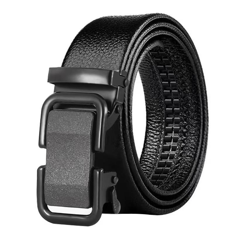 Men’s Automatic Buckle Leather Belt with Customizable Logo - Perfect for Business and Casual Wear