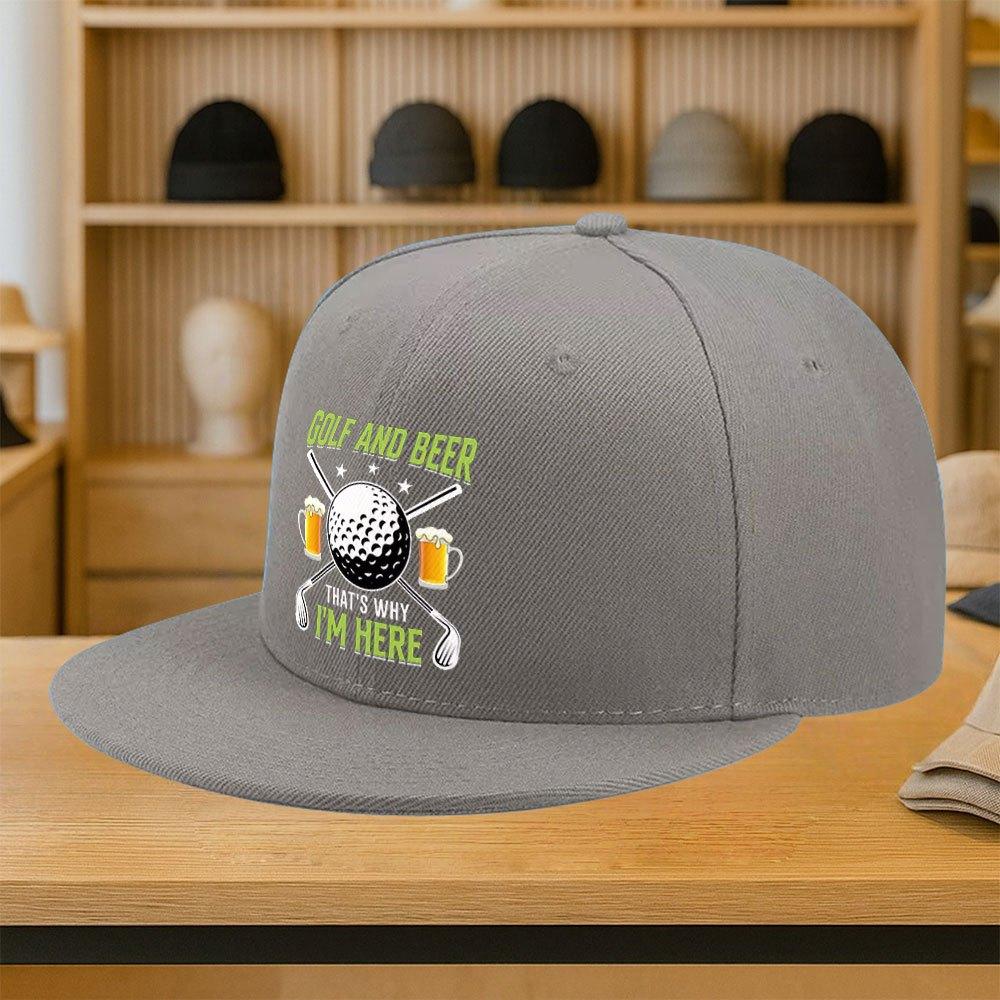 Golf and Beer Thats Why Im Here Print Baseball Cap Polyester Adjustable Snapback Hat for Casual Golf Outings Unisex