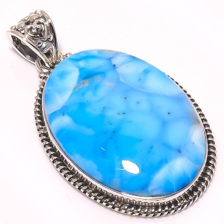 Natural Republic Larimar Edelstein 925 Massiv Sterlingsilber Anhänger 1.89" I6A23
