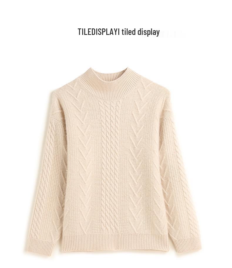 Women's Warm Thickened Cashmere Knit Sweater – Cable Design, Versatile & Skin-Friendly Long Sleeve Top