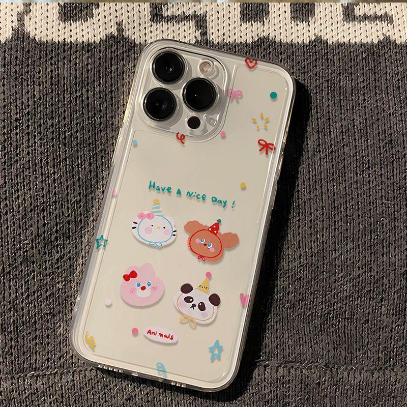 Animal Party Transparent Space Case for iPhone 15/15 Pro/16/17 Pro Max - Precise Cutouts and Soft Shell