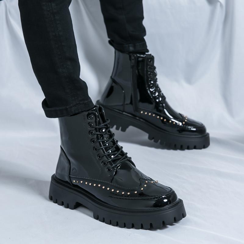 Fashion Lace up high top leather shoes Trendy men's classic styles Leisure Outdoor Street daily Plus Size Nightclub party shoes Hot