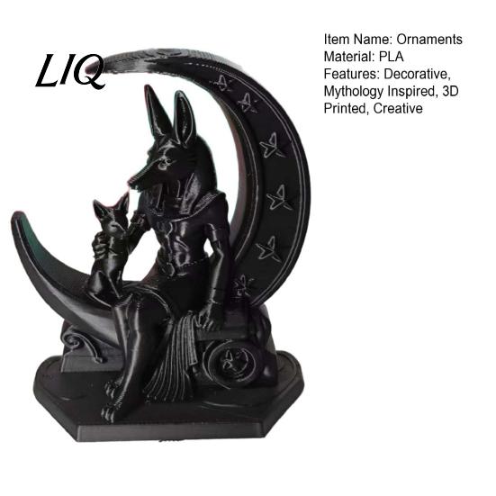 Crescent Moon Anubis Statue 3D Printed Figurine, Ancient Egyptian Mythology Statue, Decor Dark Style Wolf Desk Ornament, Unique Cultural Gift