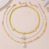 Bohemian Multilayer Rice Bead Chain Clavicle Necklace Vintage Acrylic Turtle Starfish Shell Pendant Choker Women'S Beach Jewelry