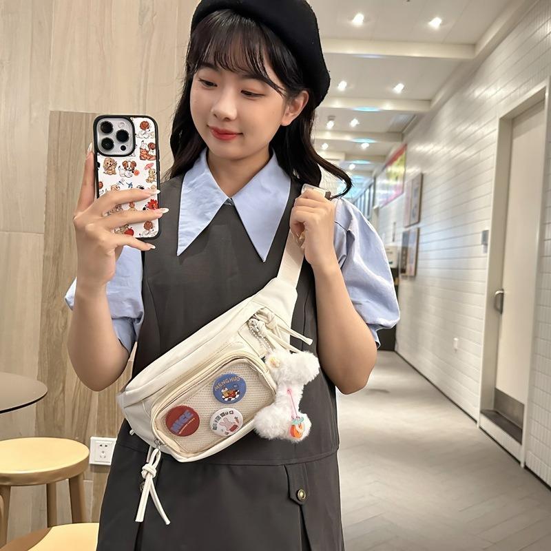 Transparent Badge Breast Bag Female, Niche Cute Girl Messenger Bag Student Sports Fanny Pack