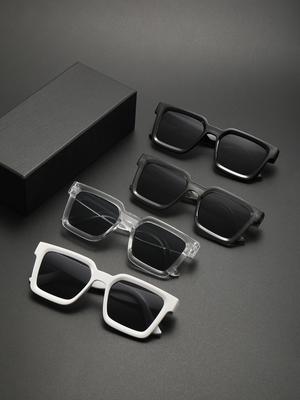 4PCS Square Frame Sunglasses Set for Men Fashionable Sun Protection Glasses for Street Style Travel Driving And Casual Use