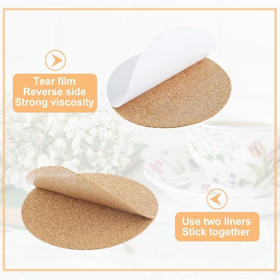 16 Pcs Self-Adhesive Cork Round, 3"" x 3"" Cork Coasters, Cork Backing for Coasters Mini Cork Board for DIY Coasters, Wall, Mat, Tiles, Ceramic