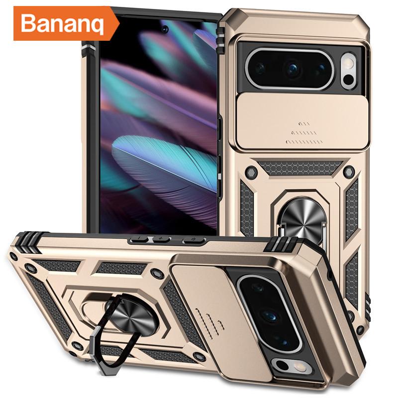 Bananq Custodia Armatura Antiurto in Metallo con Anello da Dito per Google Pixel 9 8 7 6 Pro 8A 7A 6A Supporto Magnetico da Auto Copertura per Telefono