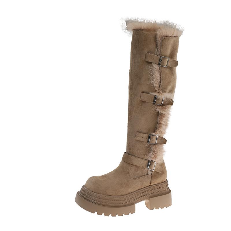 Damen Kalte Warme Gefütterte Schneestiefel Dicke Sohlen Erhöht Rutschfest Verschleißfest Outdoor Freizeit Sport Lange Baumwollstiefel