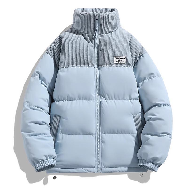 Stand-up collar cotton-padded clothes for men in winter 2025, spliced corduroy bread clothes, cotton-padded jackets, thickened cold-resistant jackets