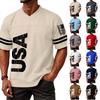Herren Casual Mode V-Ausschnitt Unabhängigkeitstag Druck Kurzarm Sport T-Shirt Top