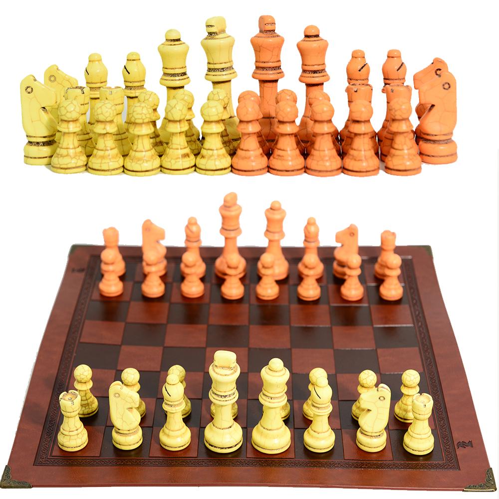New White Blue Turquoise Material King Height 7.8Cm Chess Pieces With 32 Pieces Paired With A Red Artificial Leather Chessboard