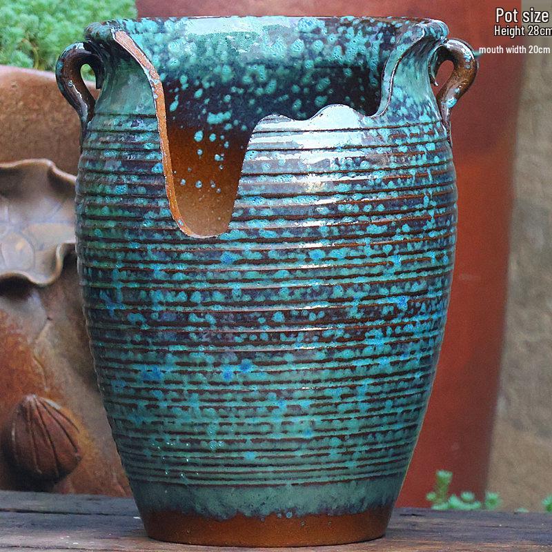 Handmade Large Purple Clay Ceramic Pot for Succulents and Bougainvillea – Breathable, Coarse Pottery Design for Living Room.