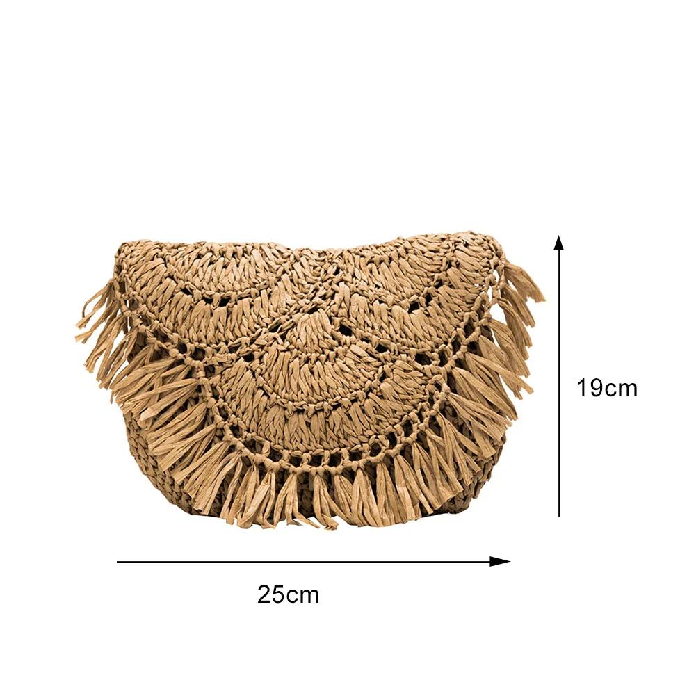 Straw Weaving Clutch Bag Tassels Design Women Square Wallet Retro Rattan Weave Crossbody Bags Summer Hand-Woven Flap Sling Purse
