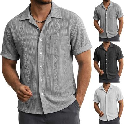 Men’s Short Sleeve Button Down Shirt Casual Lapel Collar Lightweight Fabric Pocket Front Relaxed Fit Top