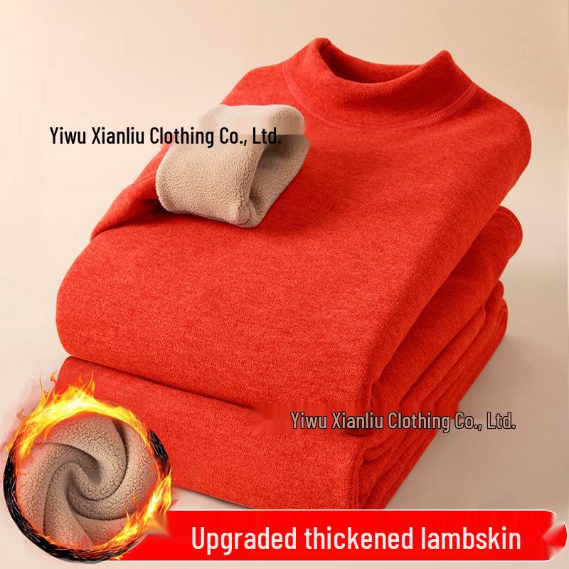"Thick Camel Hair Thermal Underwear: Unisex Half-High Collar Suit with Plus Velvet for Winter"