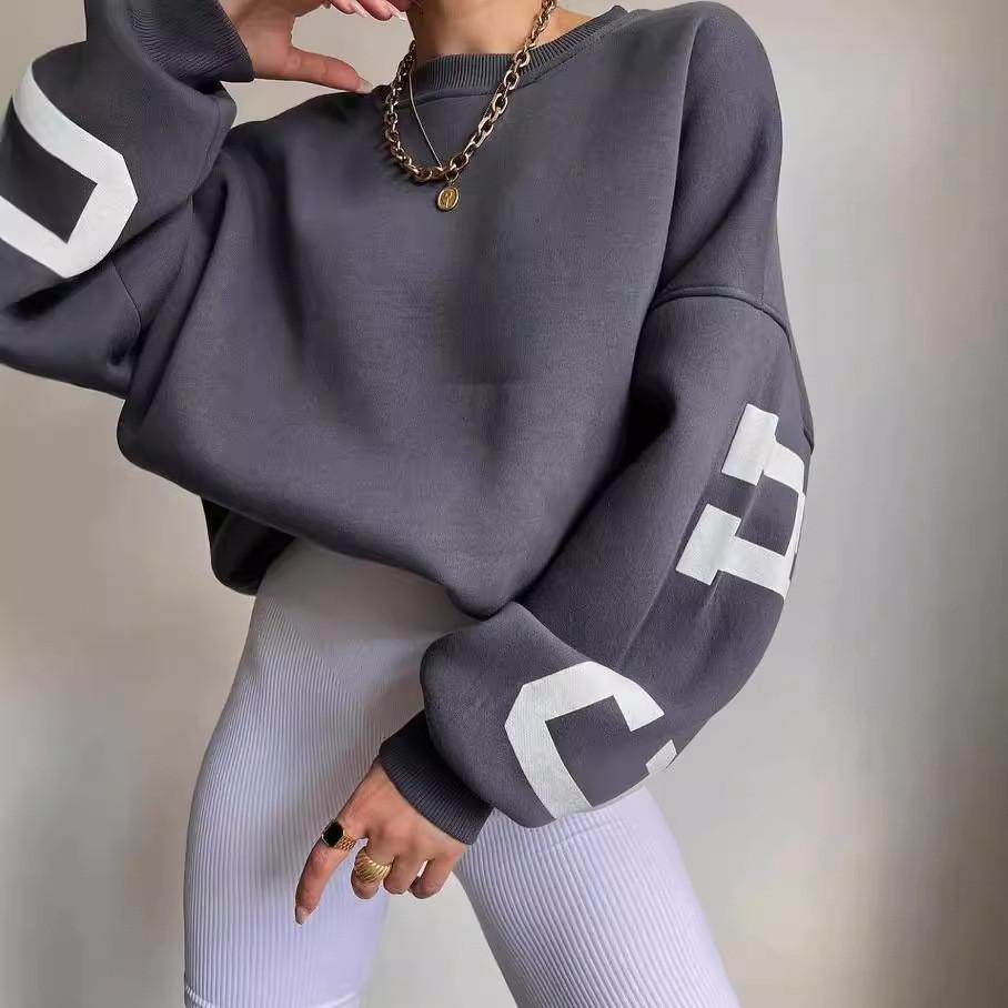 Casual Fashion Letter Print Thick Pullover Sweatshirt For Women Winter 2022