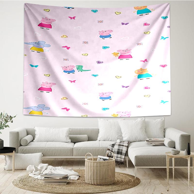 Peppa-Pig Print Tapestry, Backdrop, Easy Setup, Ideal for Bedroom, Office & Living Room, with Aesthetic Wall Hanging Decor.