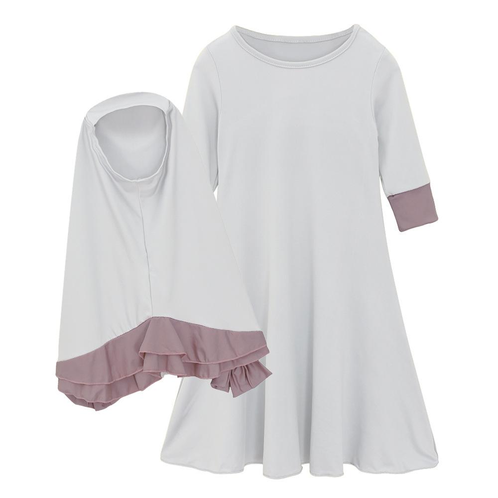 Muslim Ramadan Sets Children Girls Prayer Dress Hijab Abaya Arab Kids Long Robe with Headscarf Islamic Jilbab Kaftan Gown
