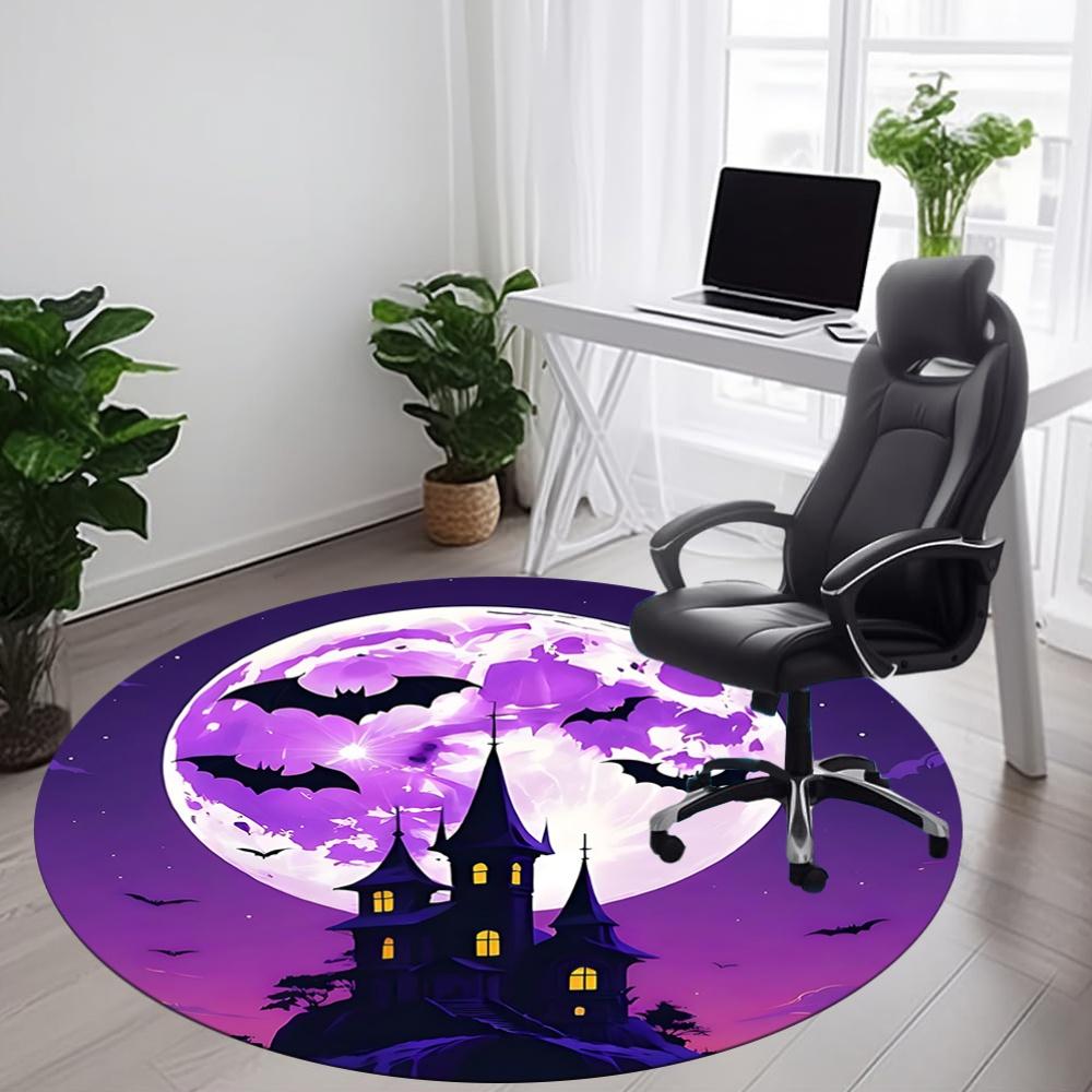 1pc Moon HauntedHouse Office Round Area Rug, Under Office Chairs Bedroom Living Room Home Decor, Room Deco, Available in Various Sizes