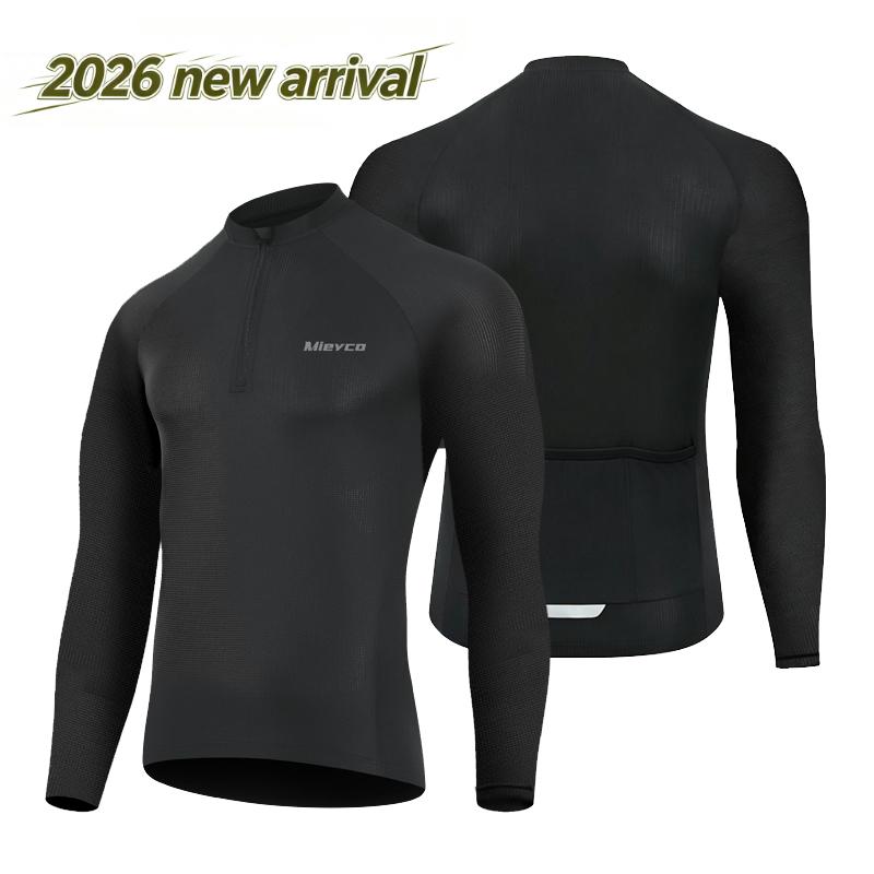 Summer Men's Long Sleeve Cycling Jersey, Half Zip Breathable Mesh Bike Shirt, Fluorescent High Visibility Road Biking Top