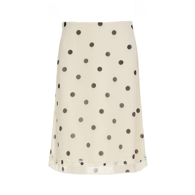 

Rockmore [French Entry Lux] Silm Polka Dot Contrast Color Wooden Ear Skirt Slim Looking Versatile Midi Skirt Women Skin color S