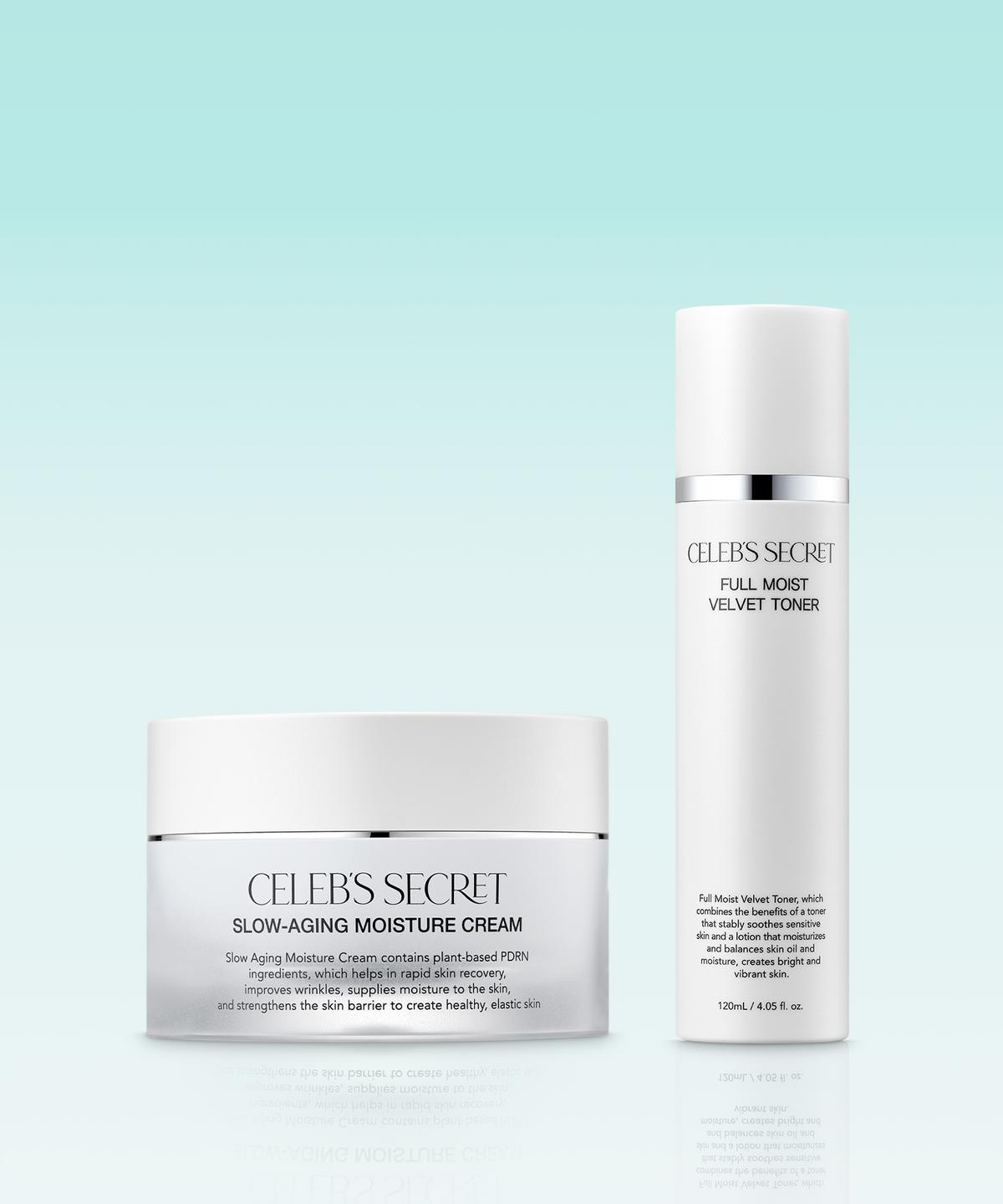 Slow Aging Moisture Cream + Velvet Toner Set Before and After
