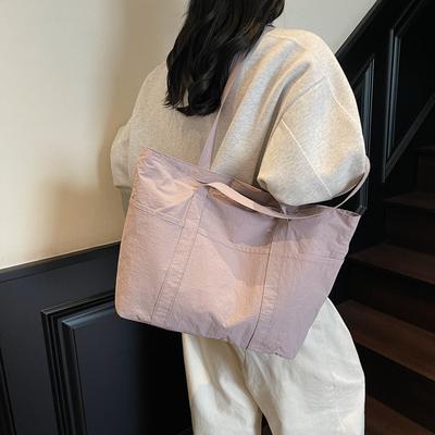 Simple Solid Color Large-capacity Tote Bag Women's New Casual and Lightweight Shoulder Bag, College Student Class Cloth Bag Can Be Determined
