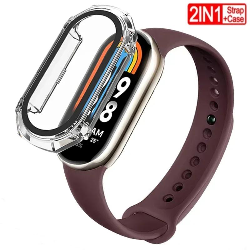 2 PACK Silicone Strap+case For Xiaomi Mi band 8 Replacement miband8 sport Bracelet Accessories smart band 8 waterproof cover