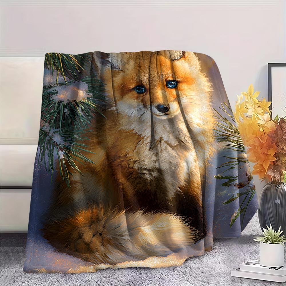 Fox Print Flannel Blanket, High quality Comfortable for All Seasons, Home Decor, Warmth and Comfort, Perfect for Christmas Gifts